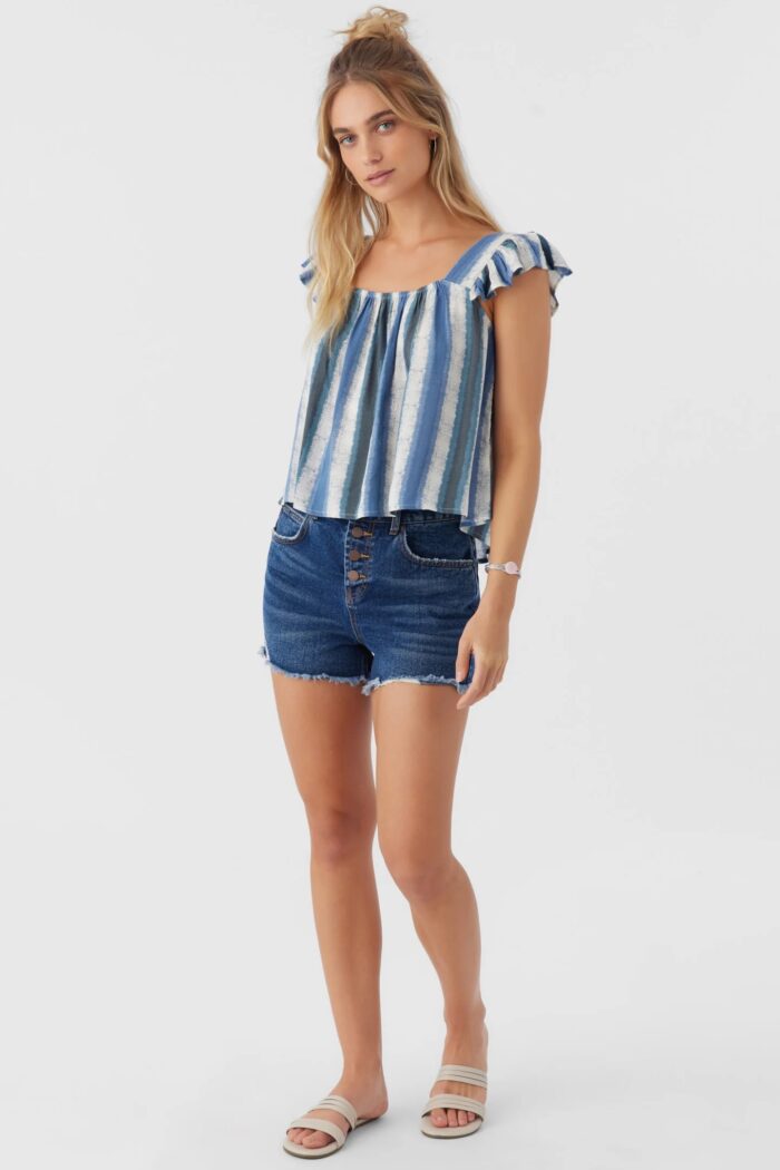 O'Neill Syndie Fade Stripe Ruffle Sleeve Top (Large)