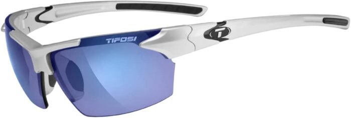 Tifosi Jet Wrap Sunglasses Metallic Silver Frame (Smoke Blue Lens)