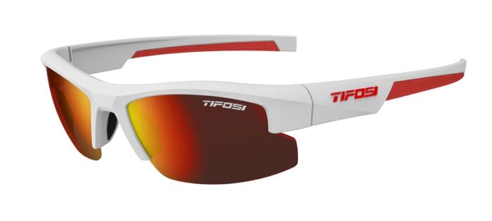 Tifosi Shutout Matte White Frame Smoke Tint with Red Mirror