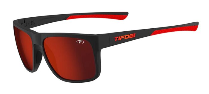 Tifosi Swick Satin Black/Crimson Frame Smoke Tint with Red Mirror